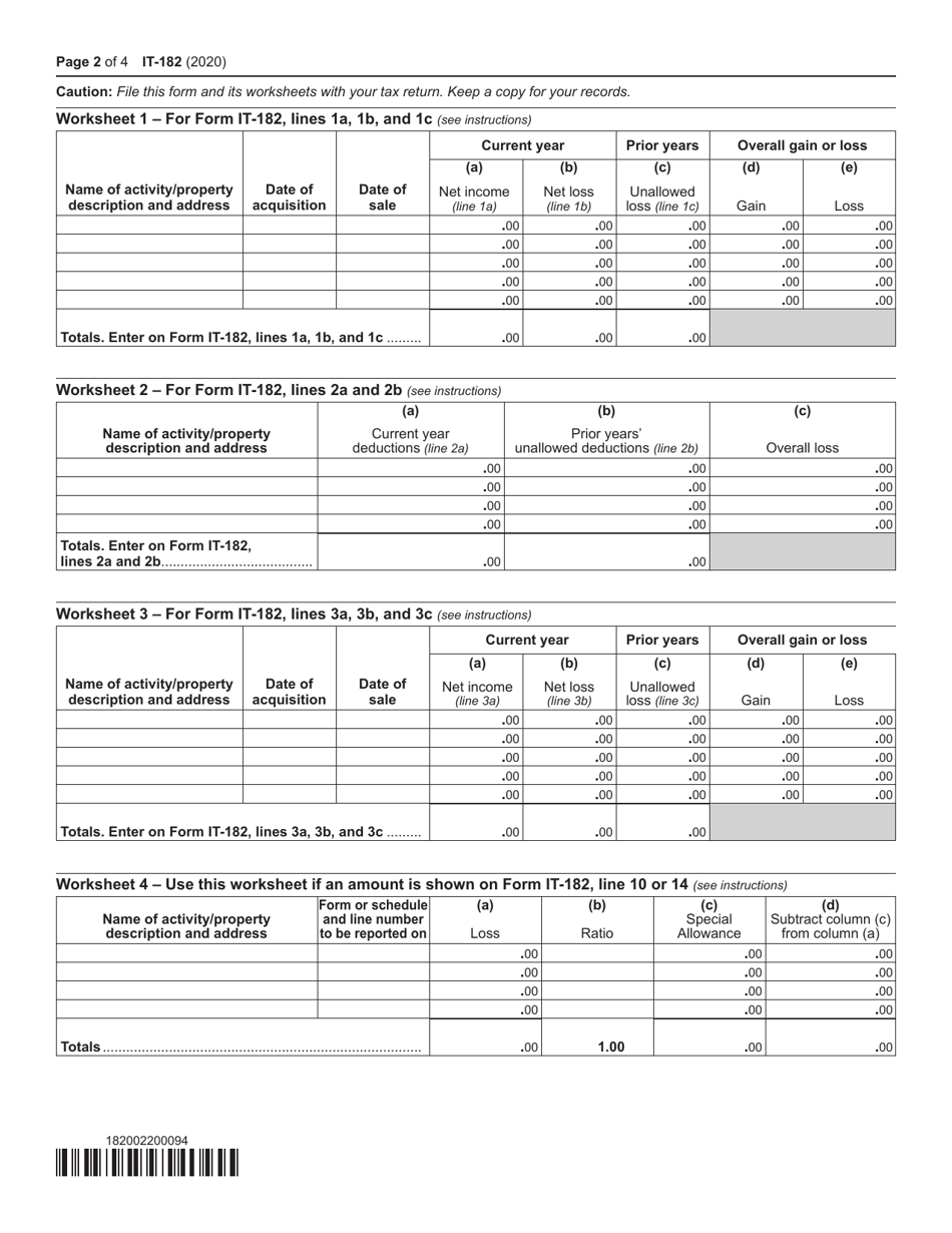 Form IT-182 Passive Activity Loss Limitations - New York, Page 2