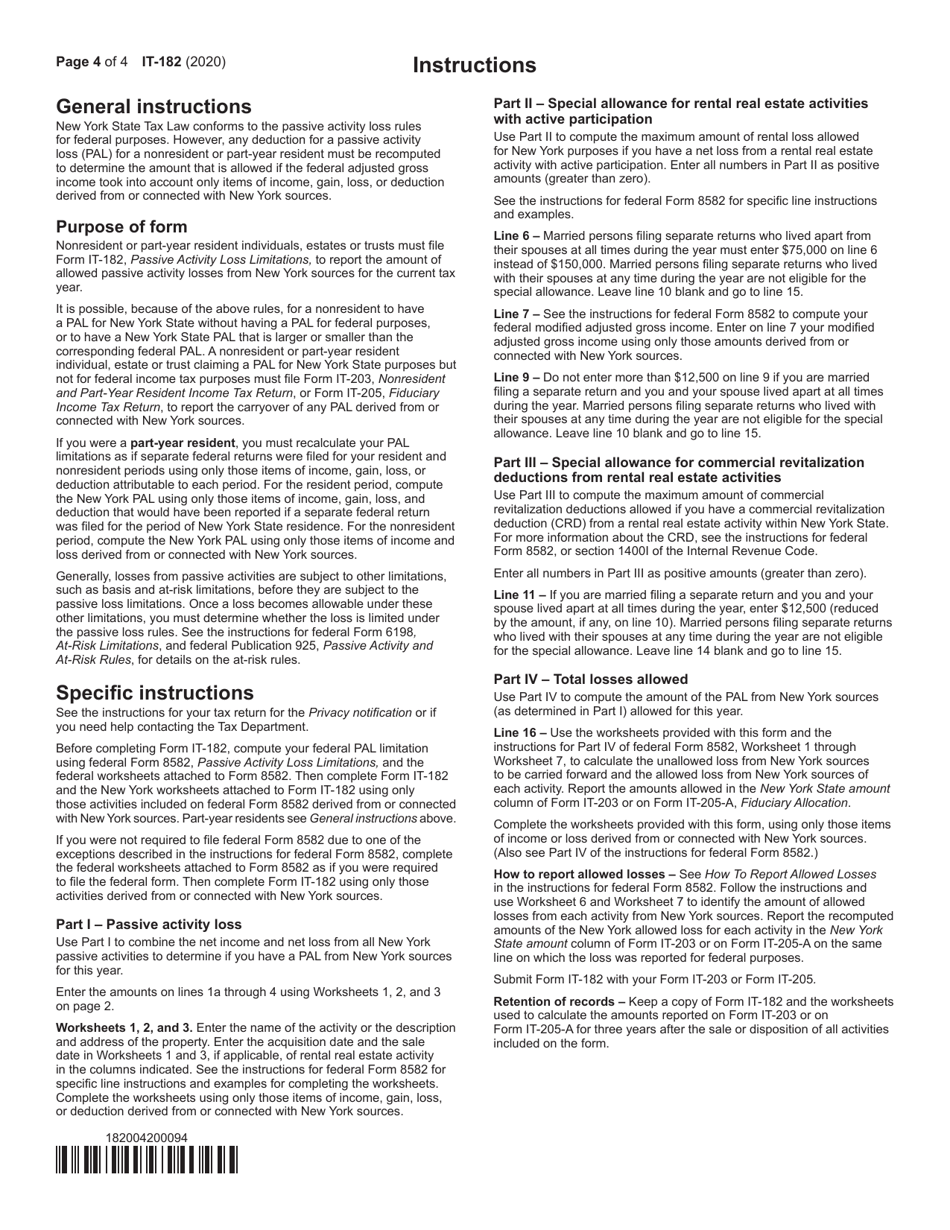 Form IT-182 Passive Activity Loss Limitations - New York, Page 4