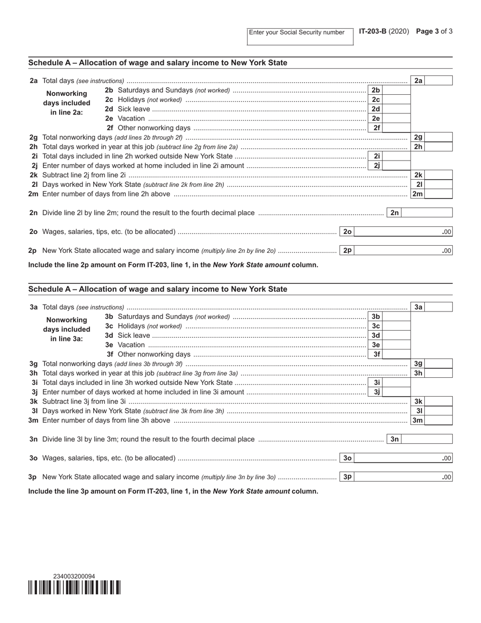 Form IT-203-B Nonresident and Part-Year Resident Income Allocation and College Tuition Itemized Deduction Worksheet - New York, Page 3