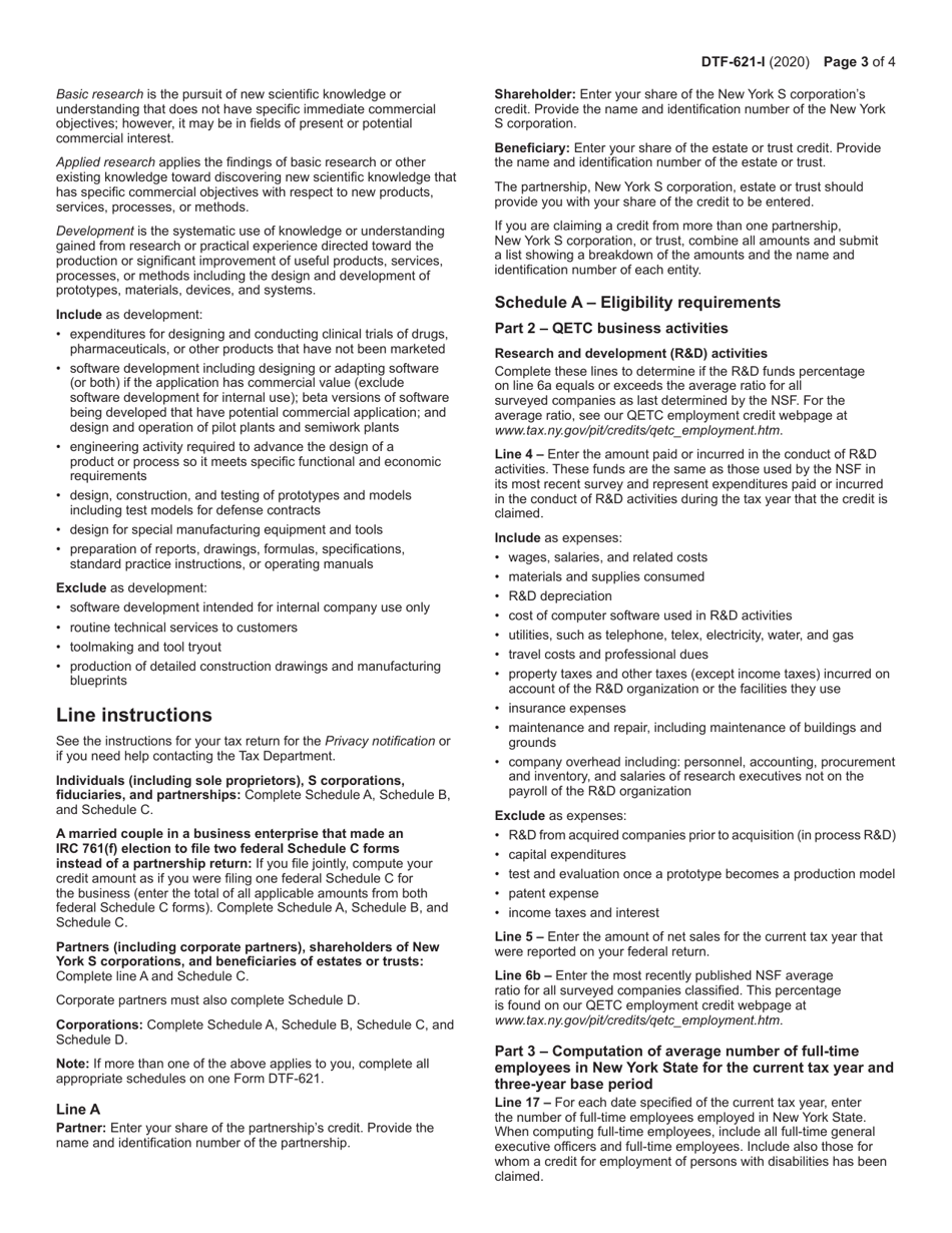 Instructions for Form DTF-621 Claim for Qetc Employment Credit - New York, Page 3