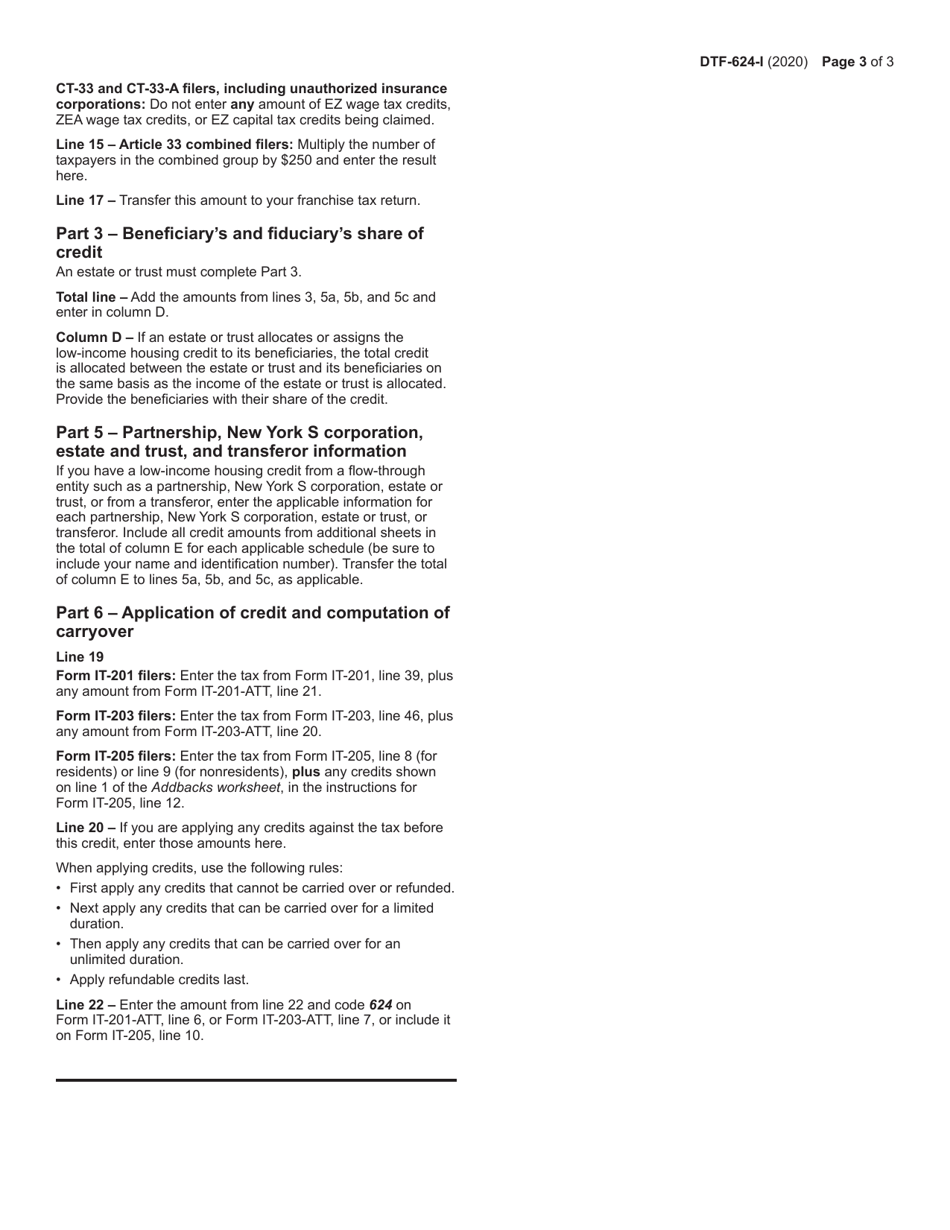 Instructions for Form DTF-624 Claim for Low-Income Housing Credit - New York, Page 3