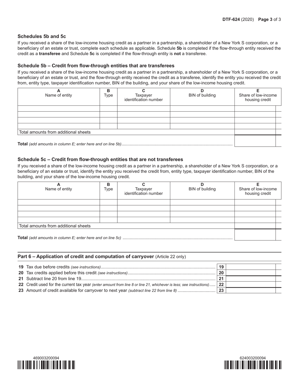 Form DTF-624 Claim for Low-Income Housing Credit - New York, Page 3