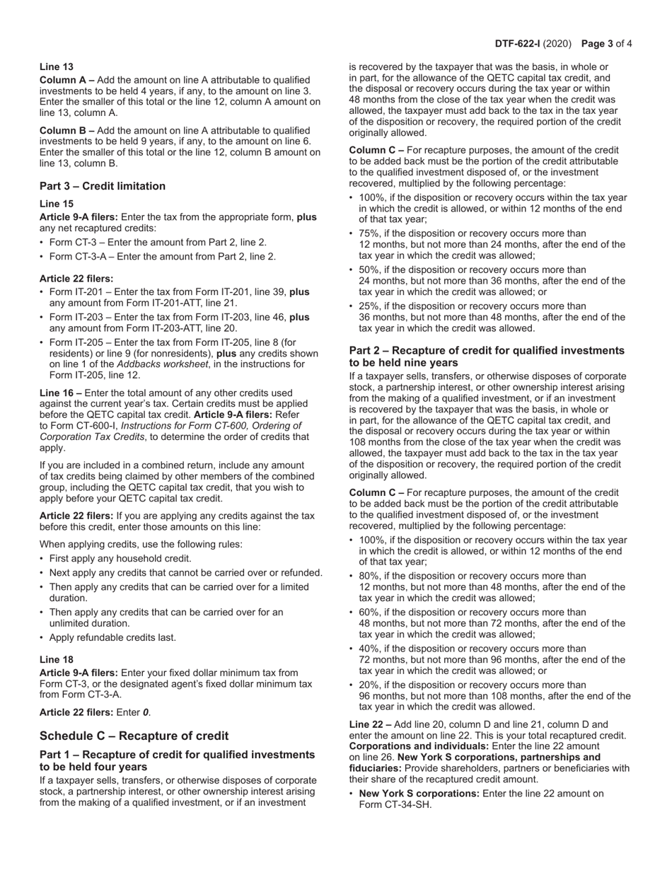 Instructions for Form DTF-622 Claim for Qetc Capital Tax Credit - New York, Page 3