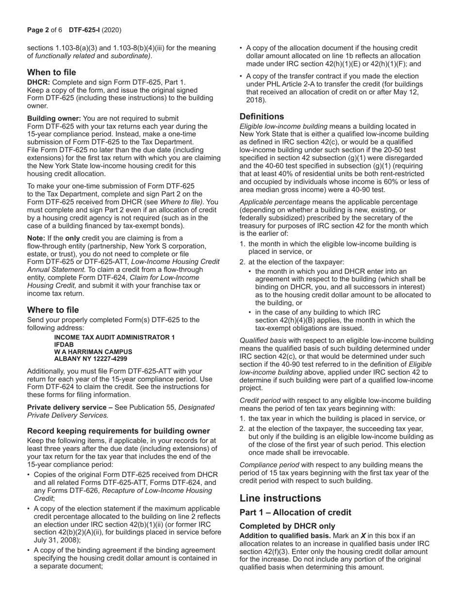Instructions for Form DTF-625 Low-Income Housing Credit Allocation and Certification - New York, Page 2