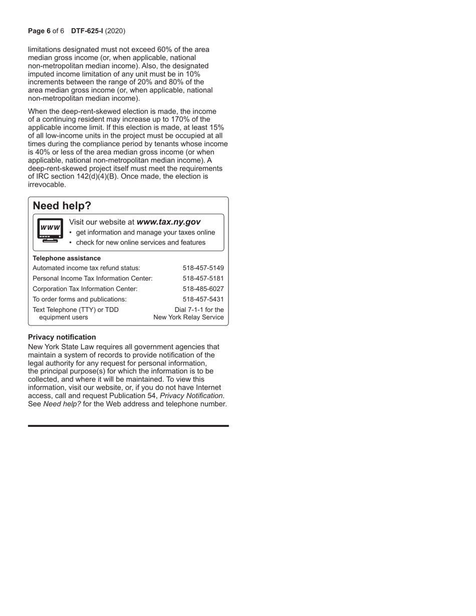 Instructions for Form DTF-625 Low-Income Housing Credit Allocation and Certification - New York, Page 6