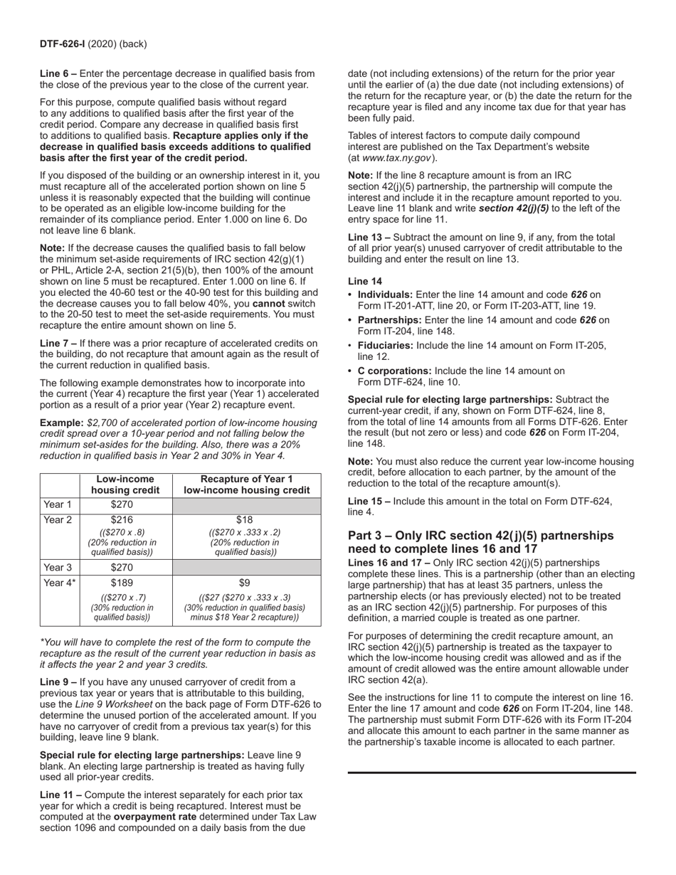 Instructions for Form DTF-626 Recapture of Low-Income Housing Credit - New York, Page 2