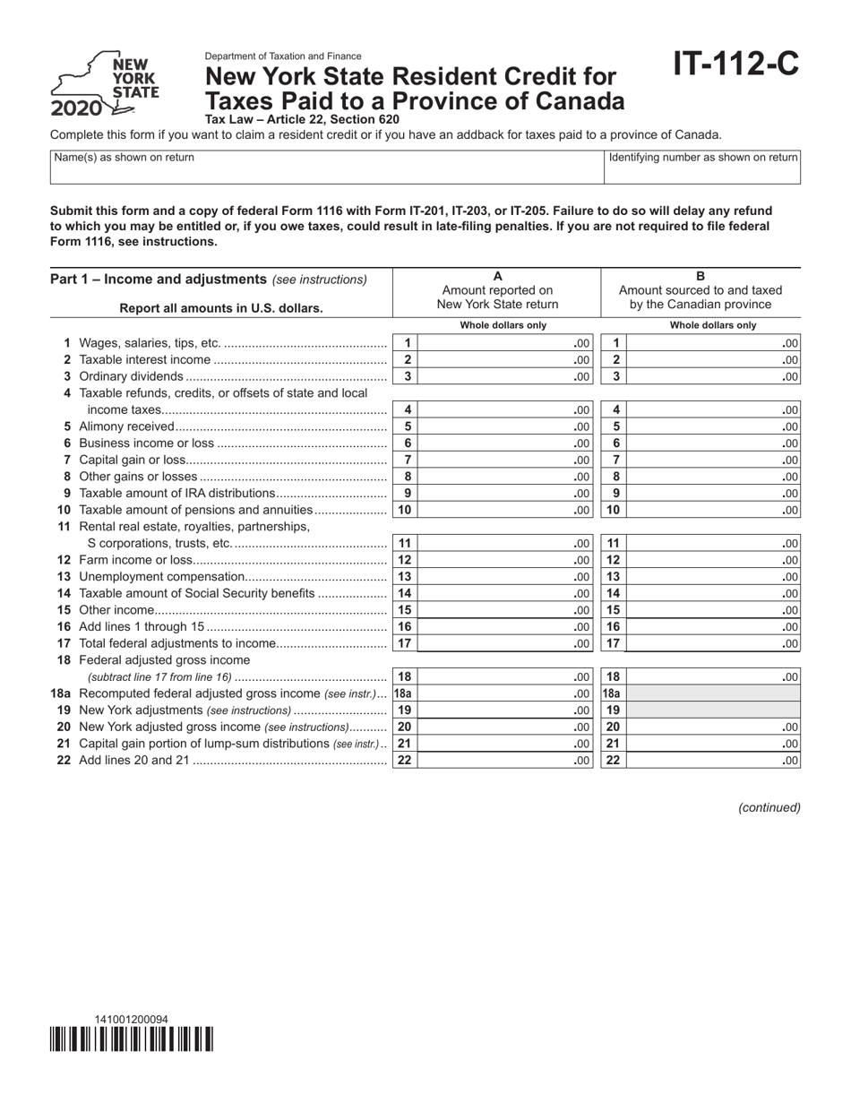 Form IT112C Download Fillable PDF or Fill Online New York State