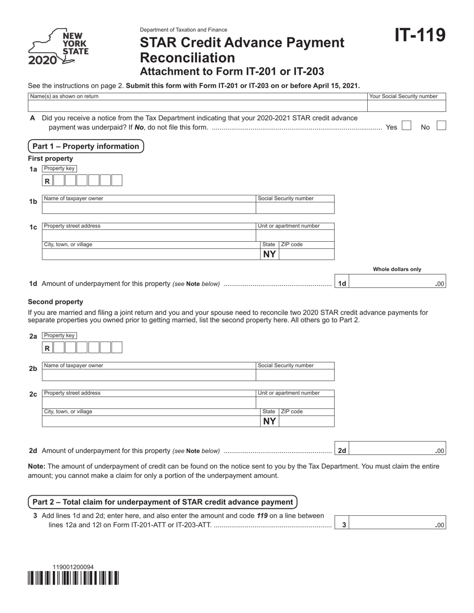 Form IT 119 Download Fillable PDF Or Fill Online Star Credit Advance 