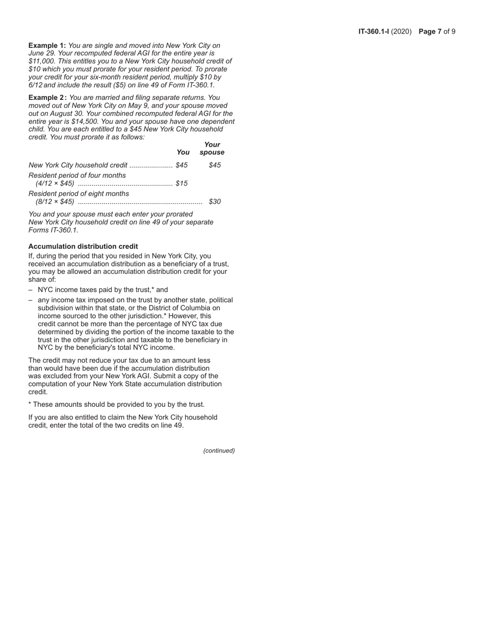 Instructions for Form IT-360.1 Change of City Resident Status - New York, Page 7