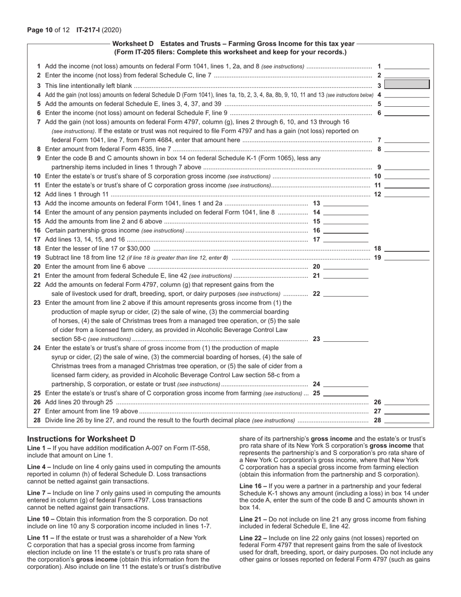 Instructions for Form IT-217 Claim for Farmers School Tax Credit - New York, Page 10
