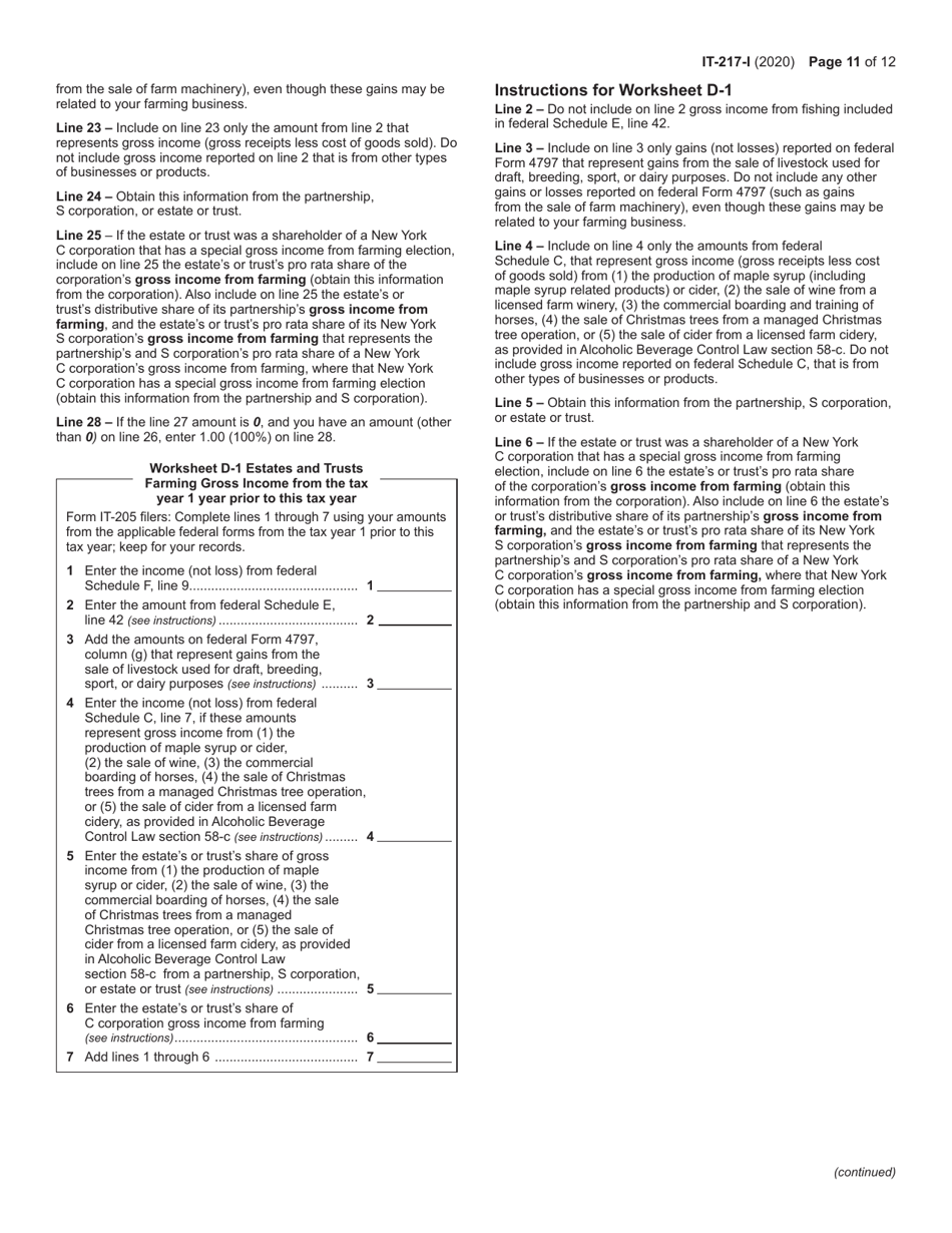 Instructions for Form IT-217 Claim for Farmers School Tax Credit - New York, Page 11