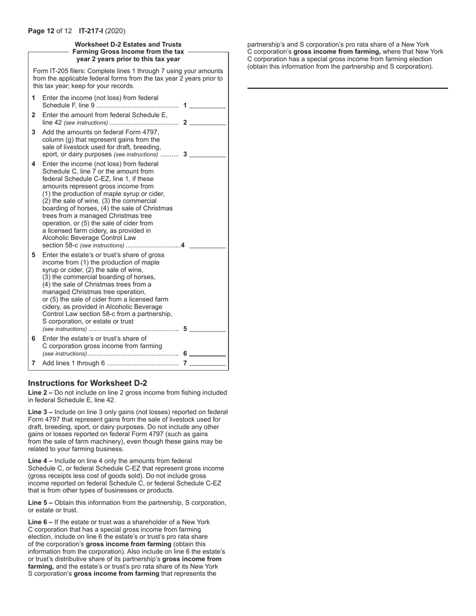 Instructions for Form IT-217 Claim for Farmers School Tax Credit - New York, Page 12