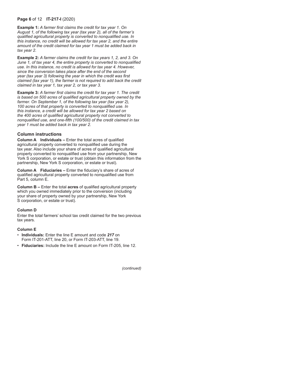 Instructions for Form IT-217 Claim for Farmers School Tax Credit - New York, Page 6