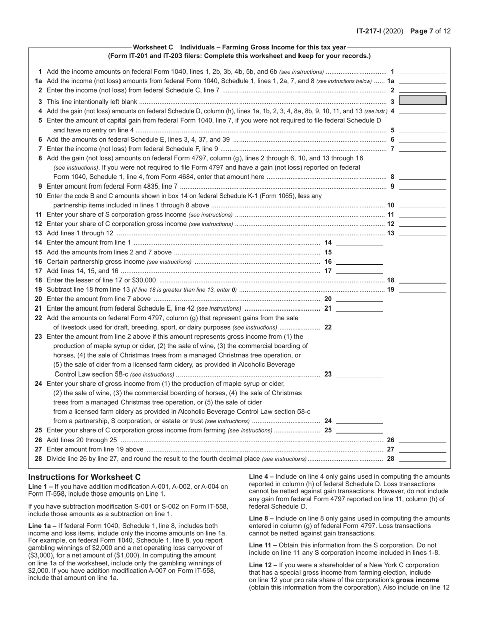 Instructions for Form IT-217 Claim for Farmers School Tax Credit - New York, Page 7