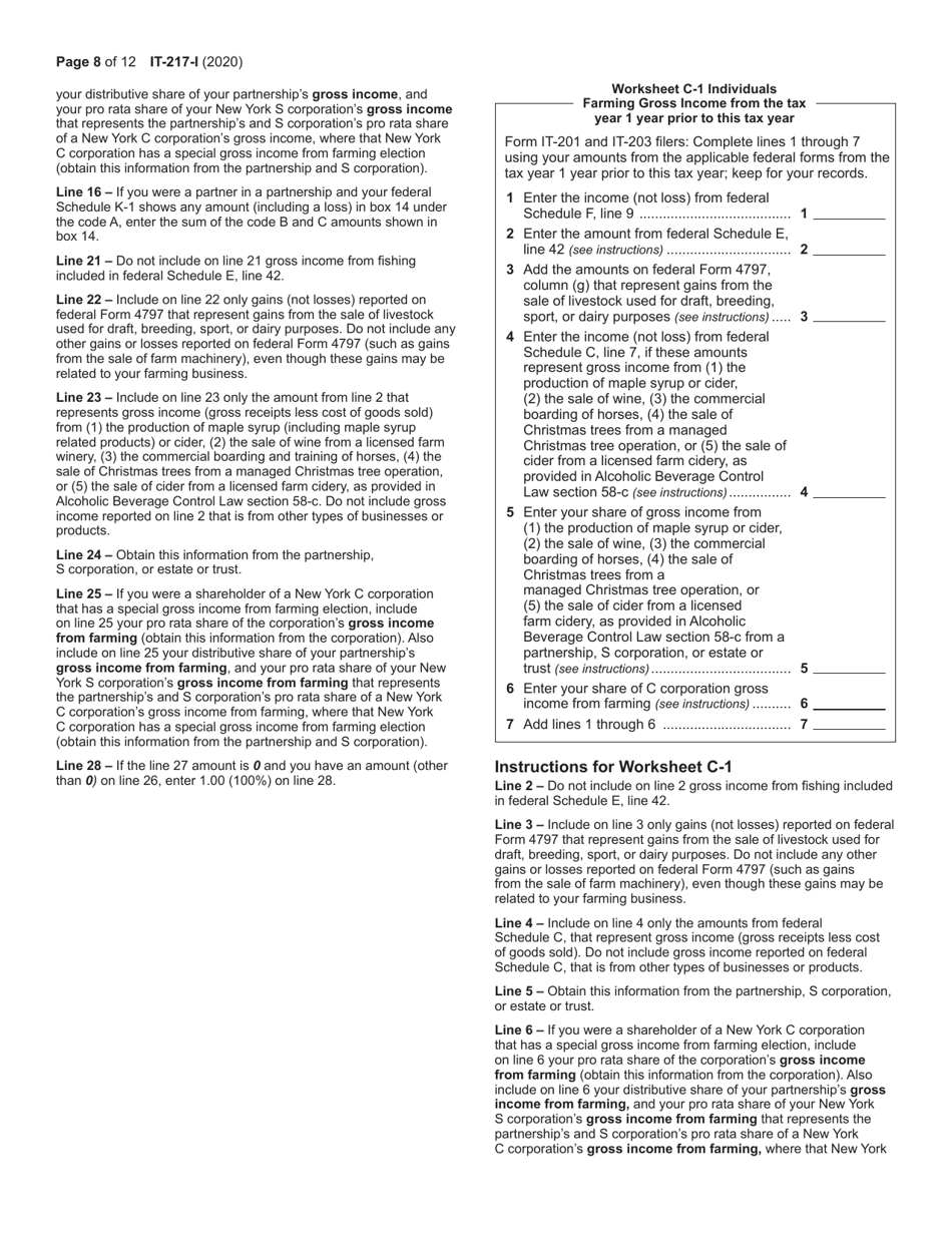Instructions for Form IT-217 Claim for Farmers School Tax Credit - New York, Page 8
