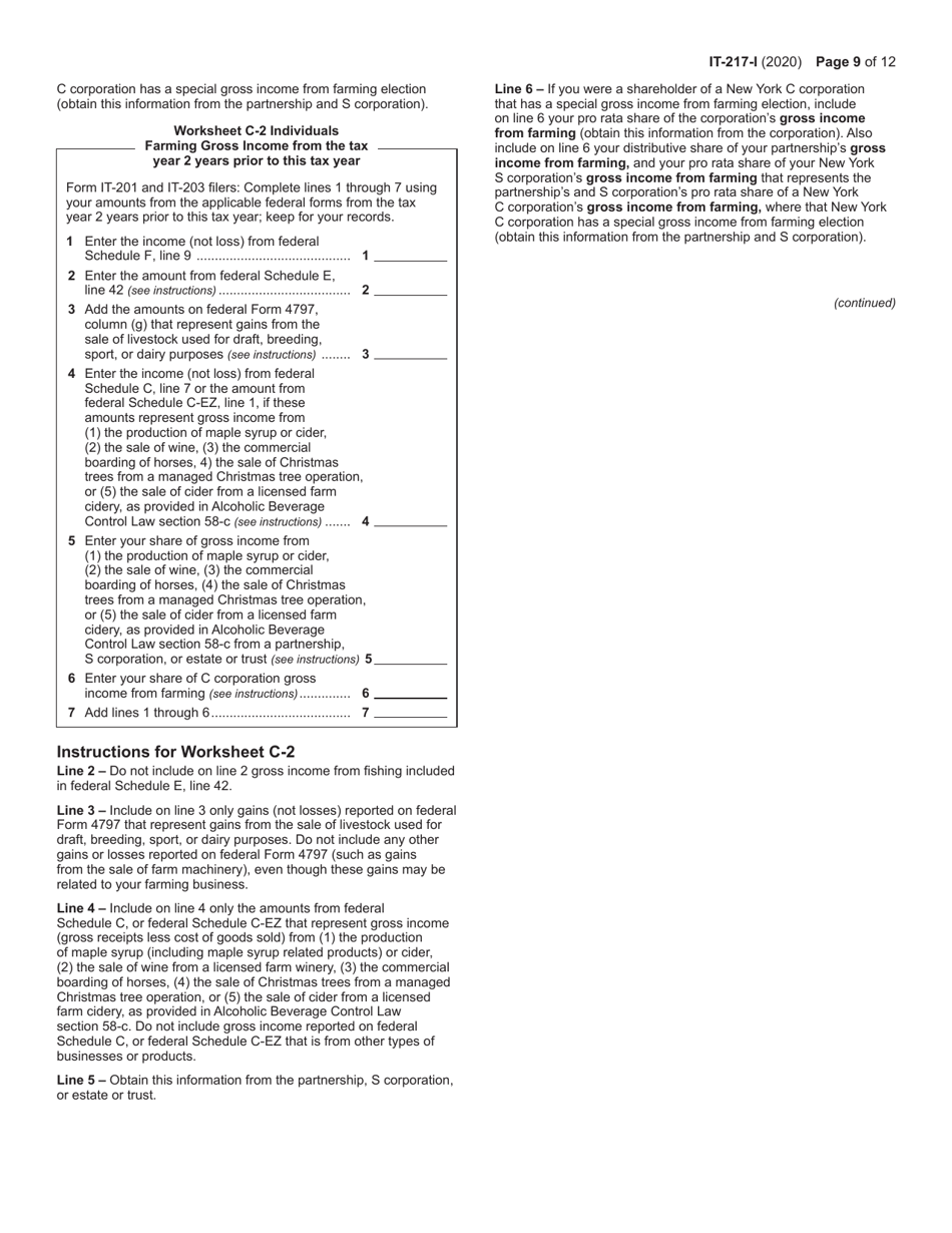 Instructions for Form IT-217 Claim for Farmers School Tax Credit - New York, Page 9