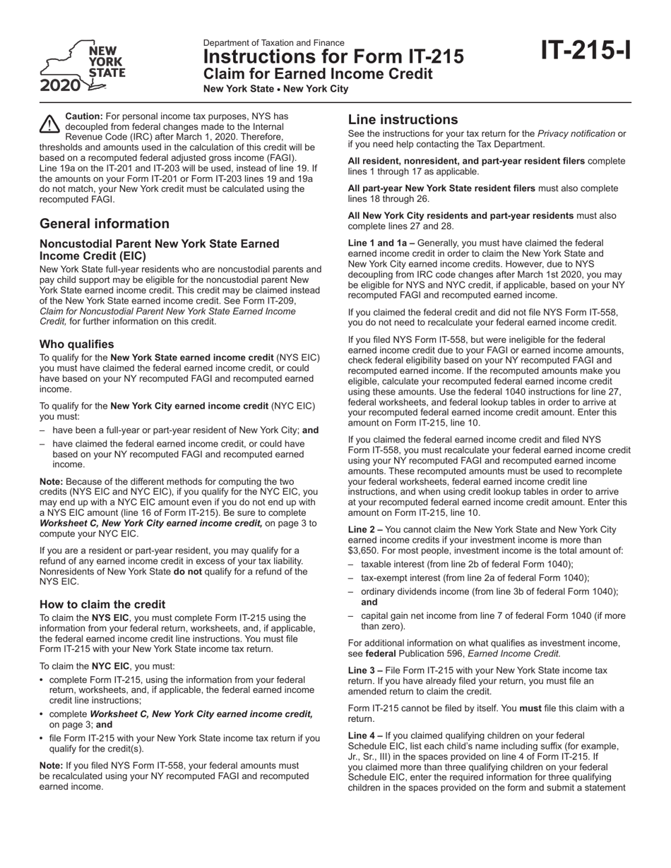 Download Instructions for Form IT215 Claim for Earned Credit