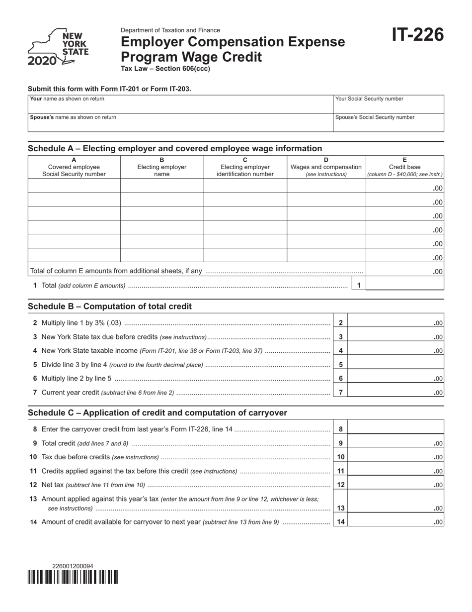 Form IT-226 Employer Compensation Expense Program Wage Credit - New York, Page 1