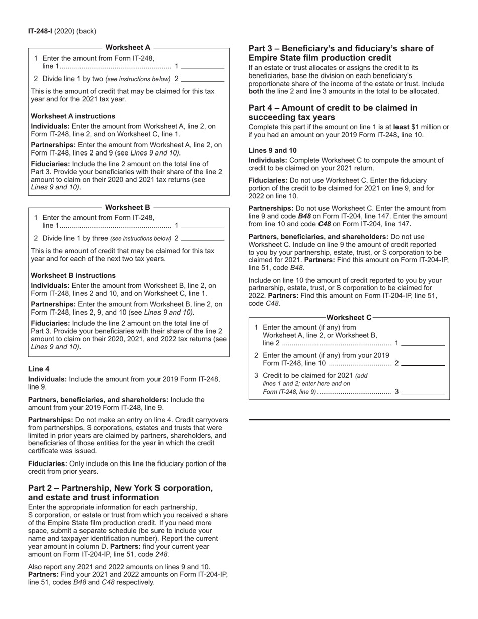 Instructions for Form IT-248 Claim for Empire State Film Production Credit - New York, Page 2
