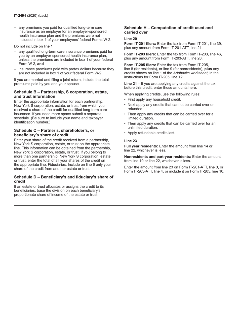 Instructions for Form IT-249 Claim for Long-Term Care Insurance Credit - New York, Page 2