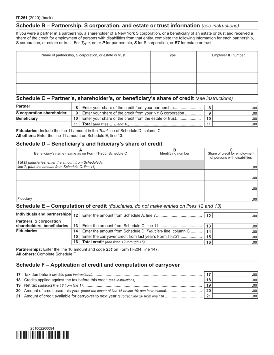 Form IT-251 Credit for Employment of Persons With Disabilities - New York, Page 2