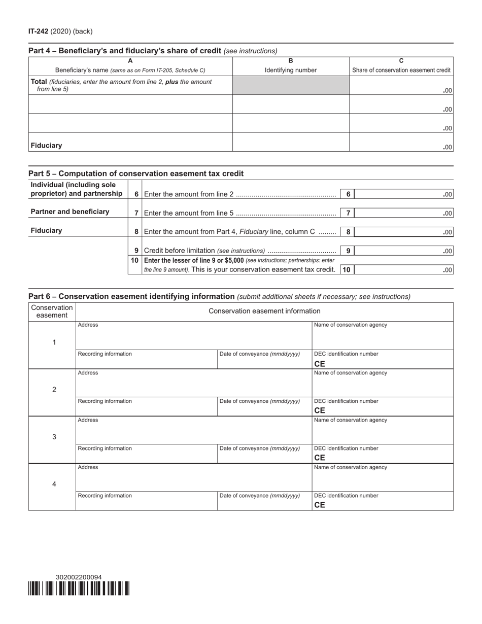 Form IT-242 Claim for Conservation Easement Tax Credit - New York, Page 2