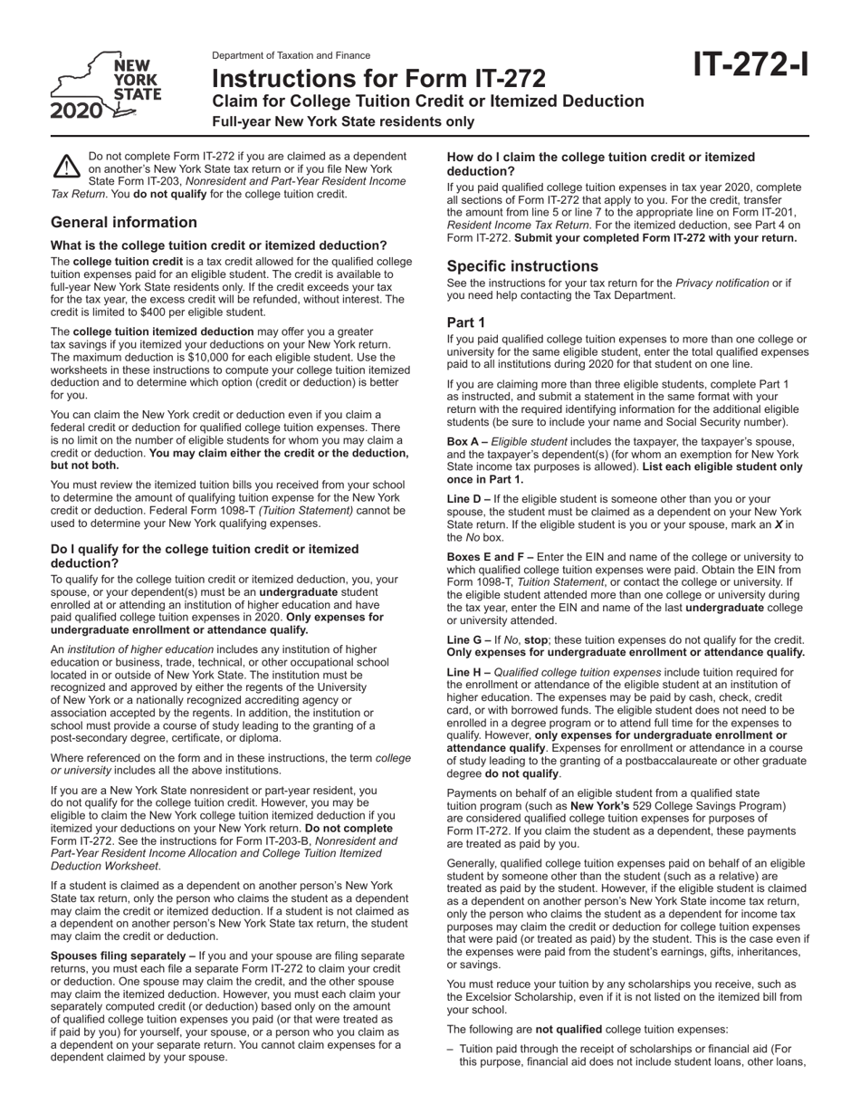 Download Instructions for Form IT272 Claim for College Tuition Credit