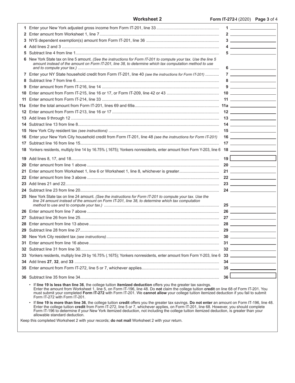 Instructions for Form IT-272 Claim for College Tuition Credit or Itemized Deduction - New York, Page 3