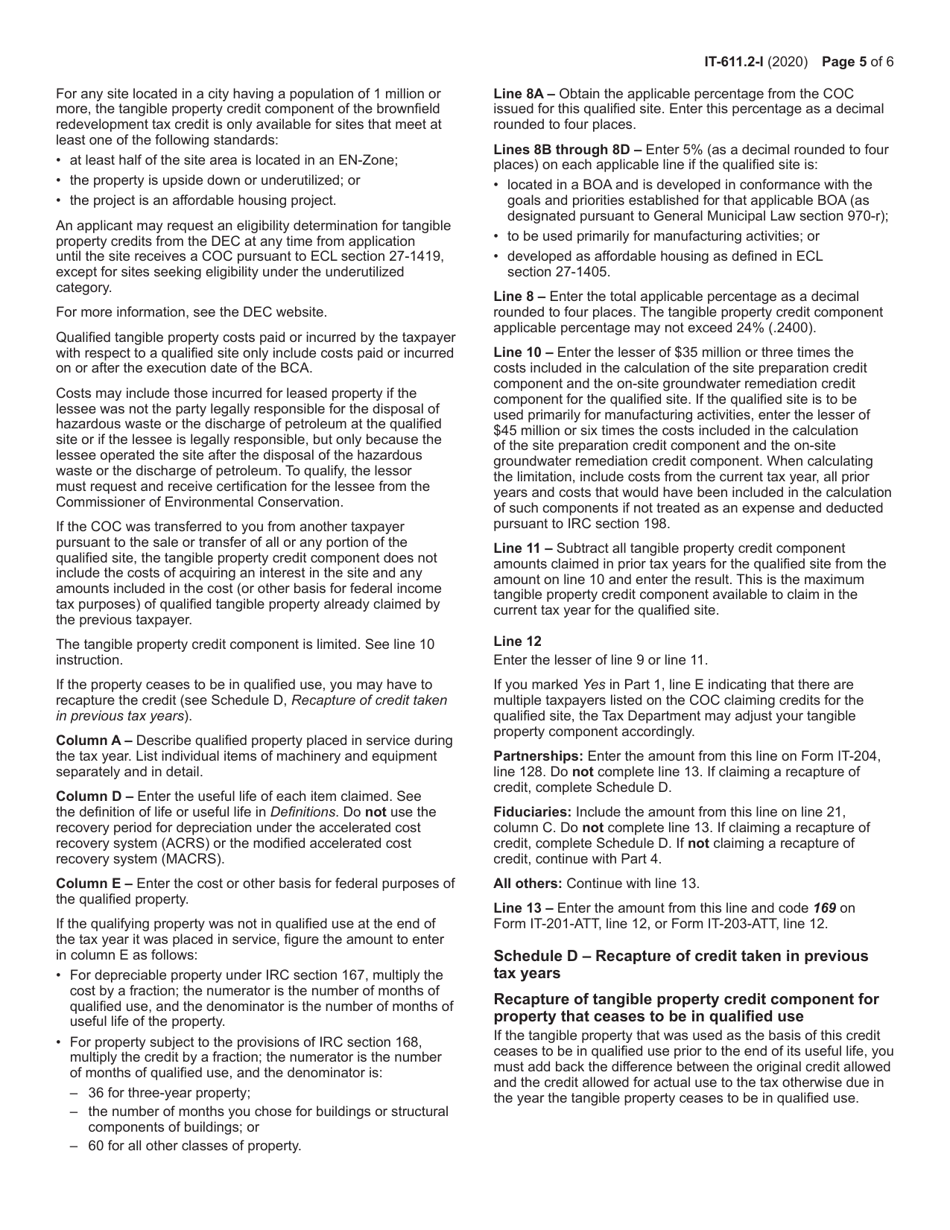 Instructions for Form IT-611.2 Claim for Brownfield Redevelopment Tax Credit for Qualified Sites Accepted Into the Brownfield Cleanup Program on or After July 1, 2015 - New York, Page 5
