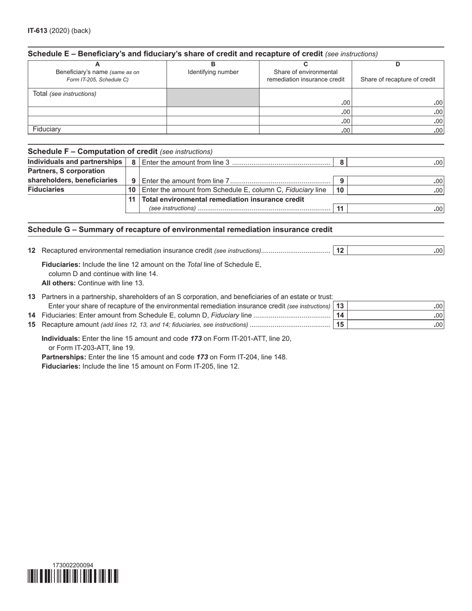 Form IT-613 Claim for Environmental Remediation Insurance Credit for Qualified Sites Accepted Into the Brownfield Cleanup Program Prior to July 1, 2015 - New York, Page 2