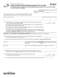 Document preview: Form IT-611 Claim for Brownfield Redevelopment Tax Credit - for Qualified Sites Accepted Into the Brownfield Cleanup Program Prior to June 23, 2008 - New York