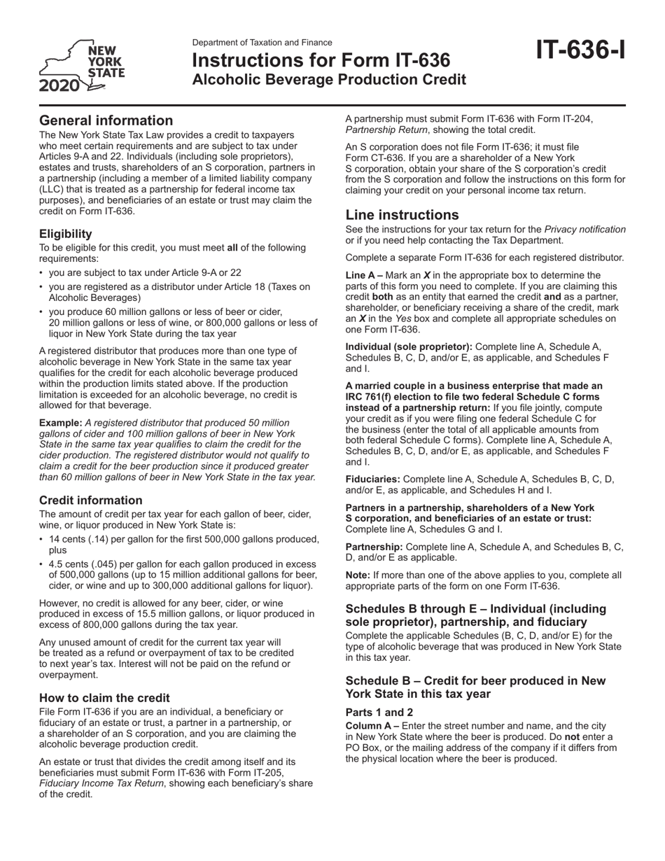 Instructions for Form IT-636 Alcoholic Beverage Production Credit - New York, Page 1