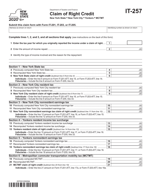 Form IT-257 2020 Printable Pdf