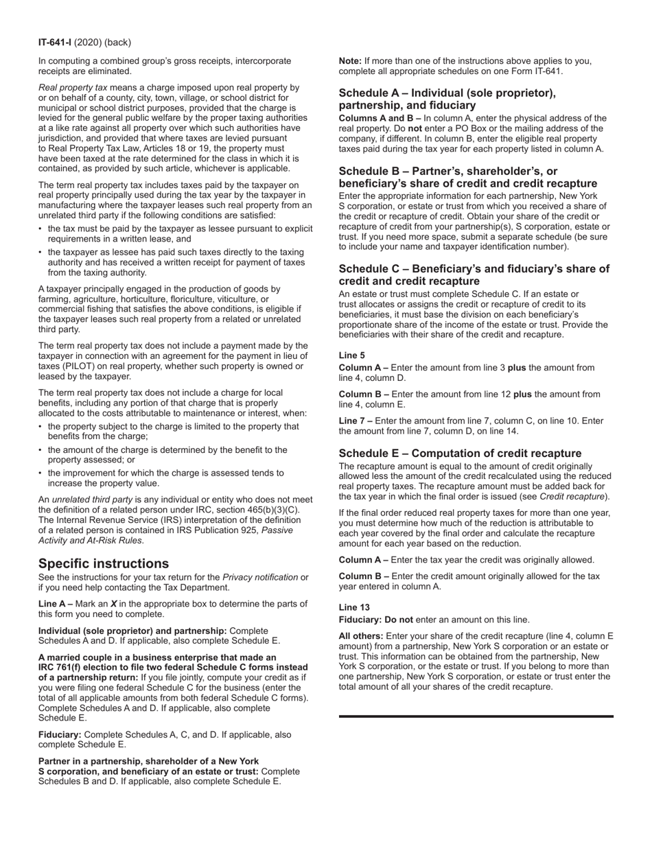 Instructions for Form IT-641 Manufacturers Real Property Tax Credit - New York, Page 2