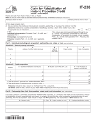 Document preview: Form IT-238 Claim for Rehabilitation of Historic Properties Credit - New York