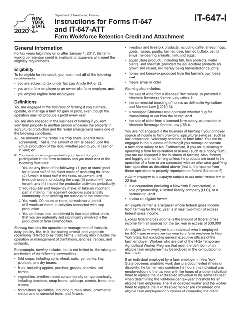 Form IT-647, IT-647-ATT 2020 Printable Pdf