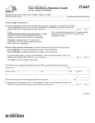 Document preview: Form IT-647 Farm Workforce Retention Credit - New York