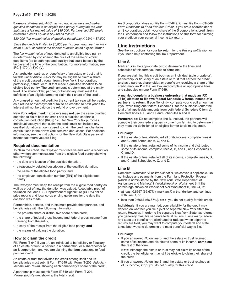 Instructions for Form IT-649 Farm Donations to Food Pantries Credit - New York, Page 2