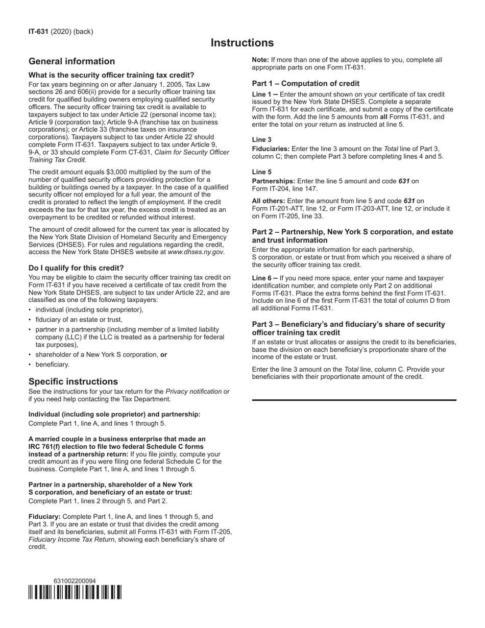 Form IT-631 Claim for Security Officer Training Tax Credit - New York, Page 2