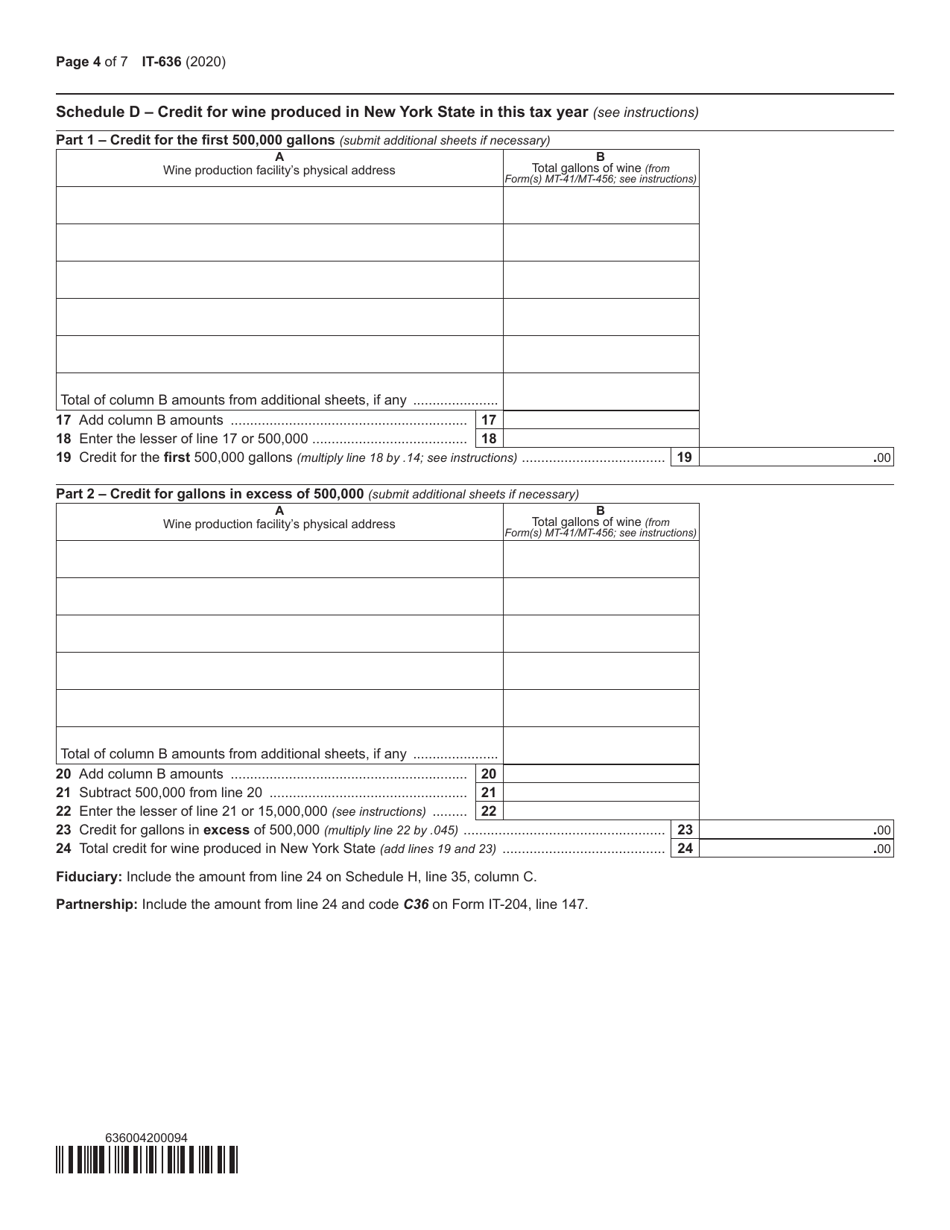 Form IT-636 Alcoholic Beverage Production Credit - New York, Page 4