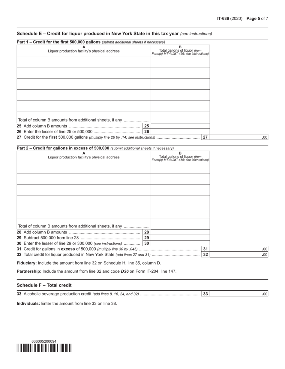 Form IT-636 Alcoholic Beverage Production Credit - New York, Page 5