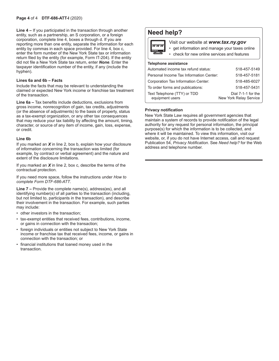 Instructions for Form DTF-686-ATT New York Reportable Transaction Disclosure Statement and Request for a Determination - New York, Page 4