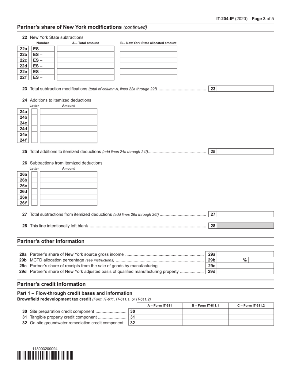 Form IT-204-IP New York Partners Schedule K-1 - New York, Page 3