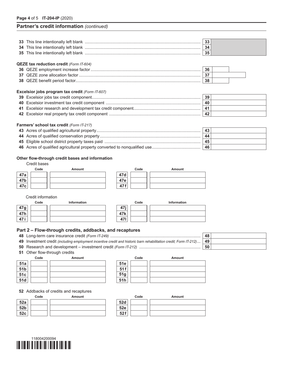 Form IT-204-IP New York Partners Schedule K-1 - New York, Page 4