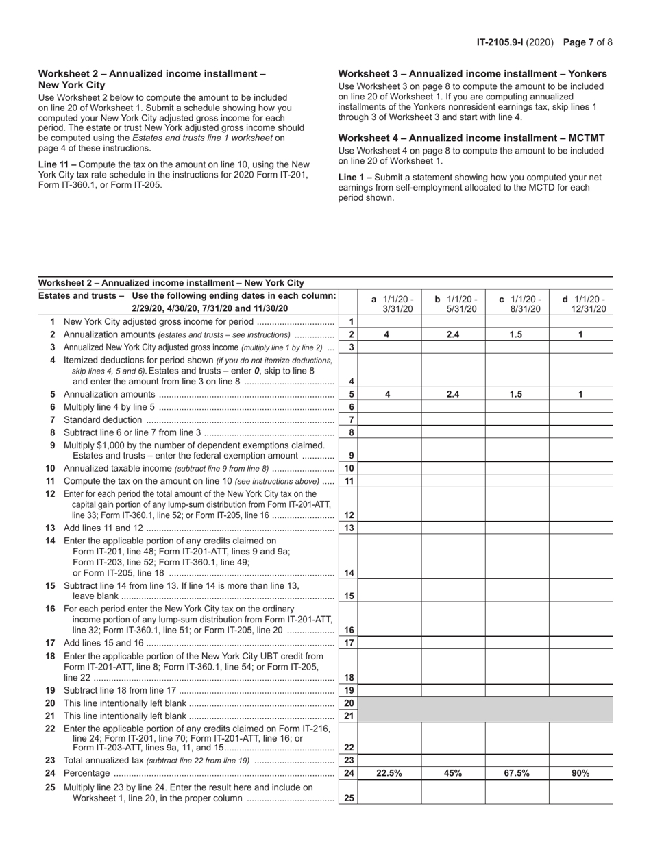 Instructions for Form IT-2105.9 Underpayment of Estimated Tax by Individuals and Fiduciaries - New York, Page 7