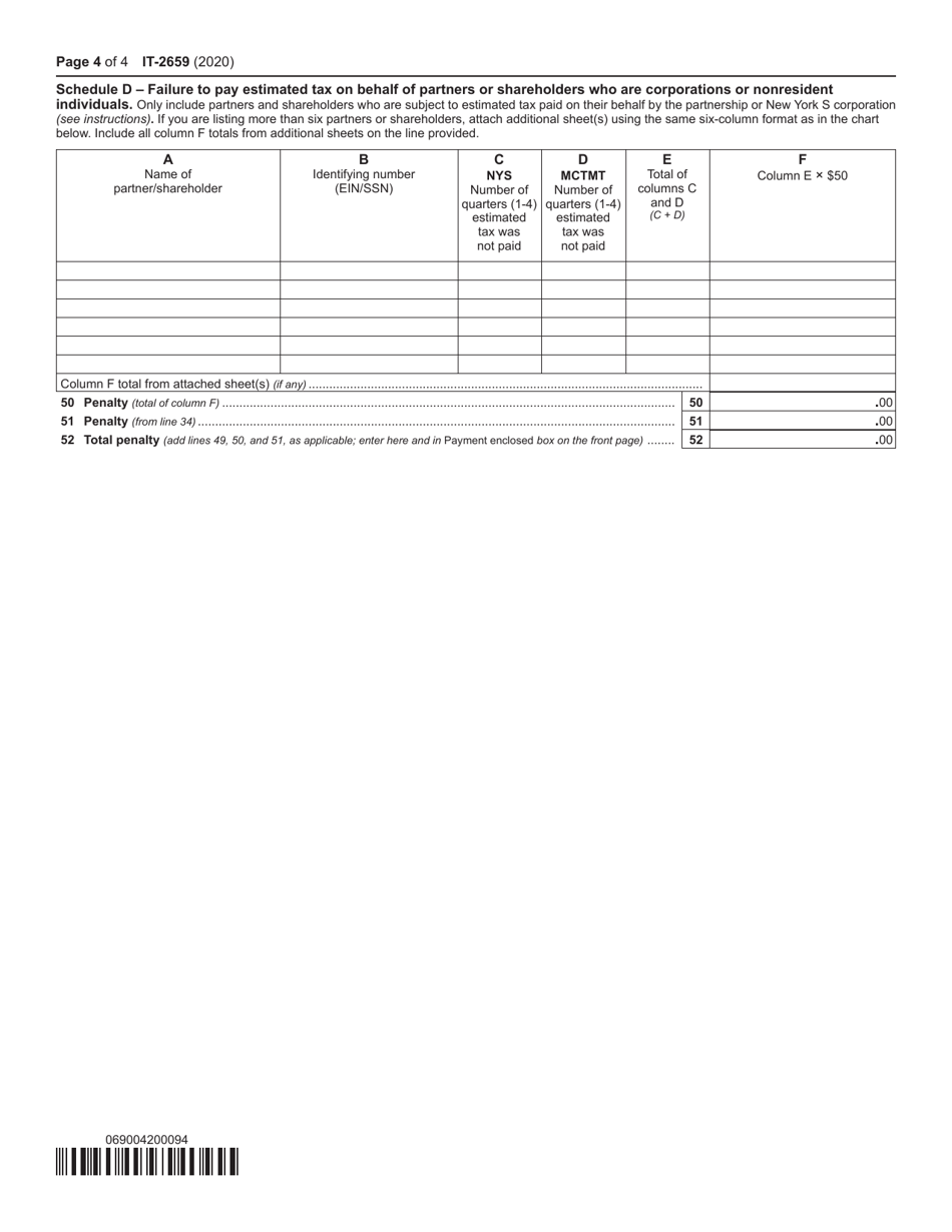 Form IT-2659 Estimated Tax Penalties for Partnerships and New York S Corporations - New York, Page 4