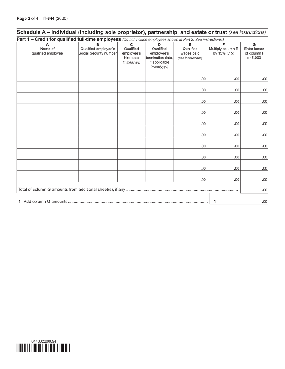 Form IT-644 Workers With Disabilities Tax Credit - New York, Page 2