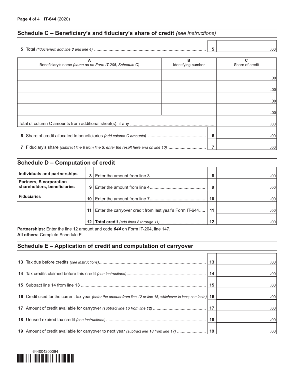 Form IT-644 Workers With Disabilities Tax Credit - New York, Page 4