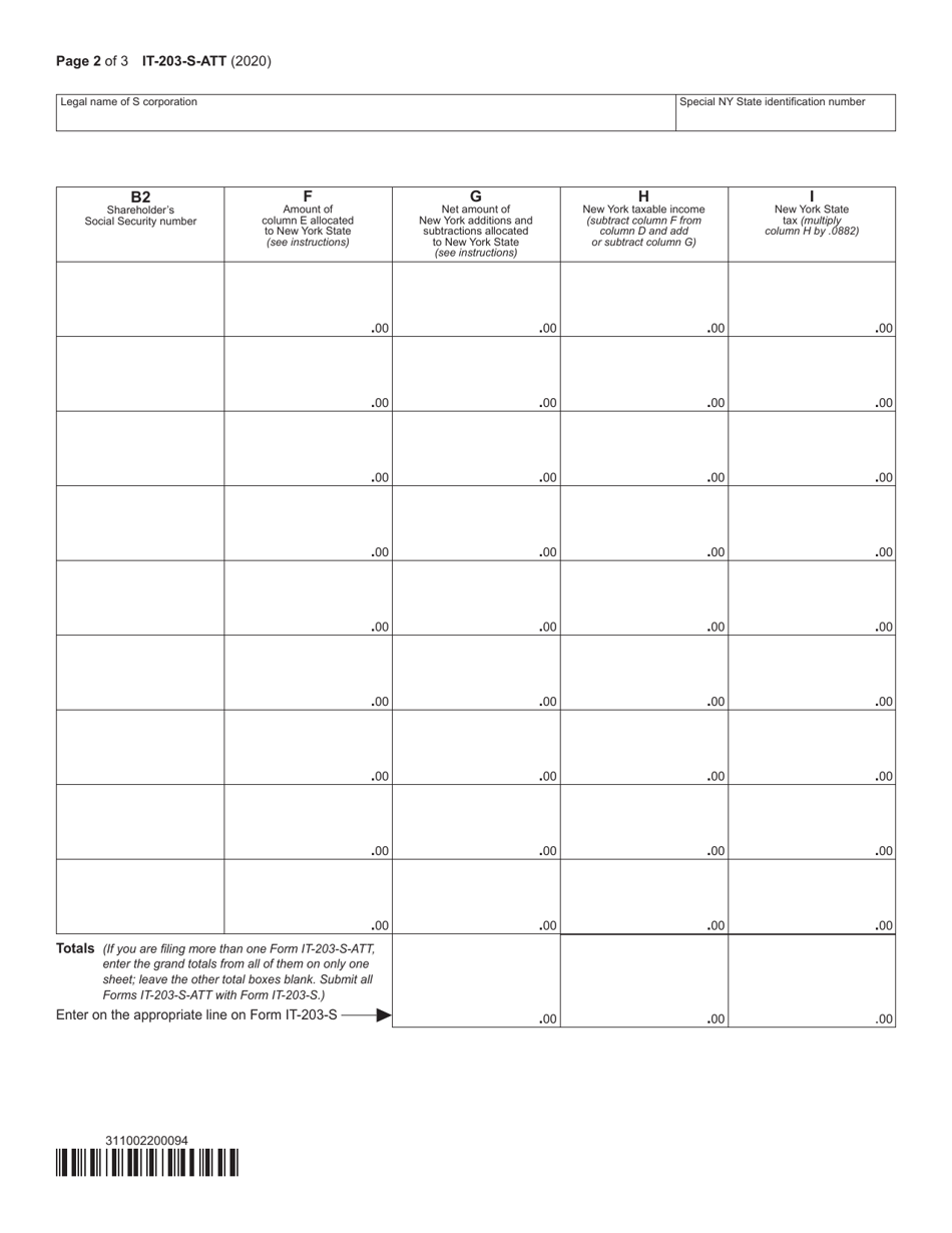 Form IT-203-S-ATT Nonresident Shareholders Qualifying and Participating in New York State Group Return - New York, Page 2