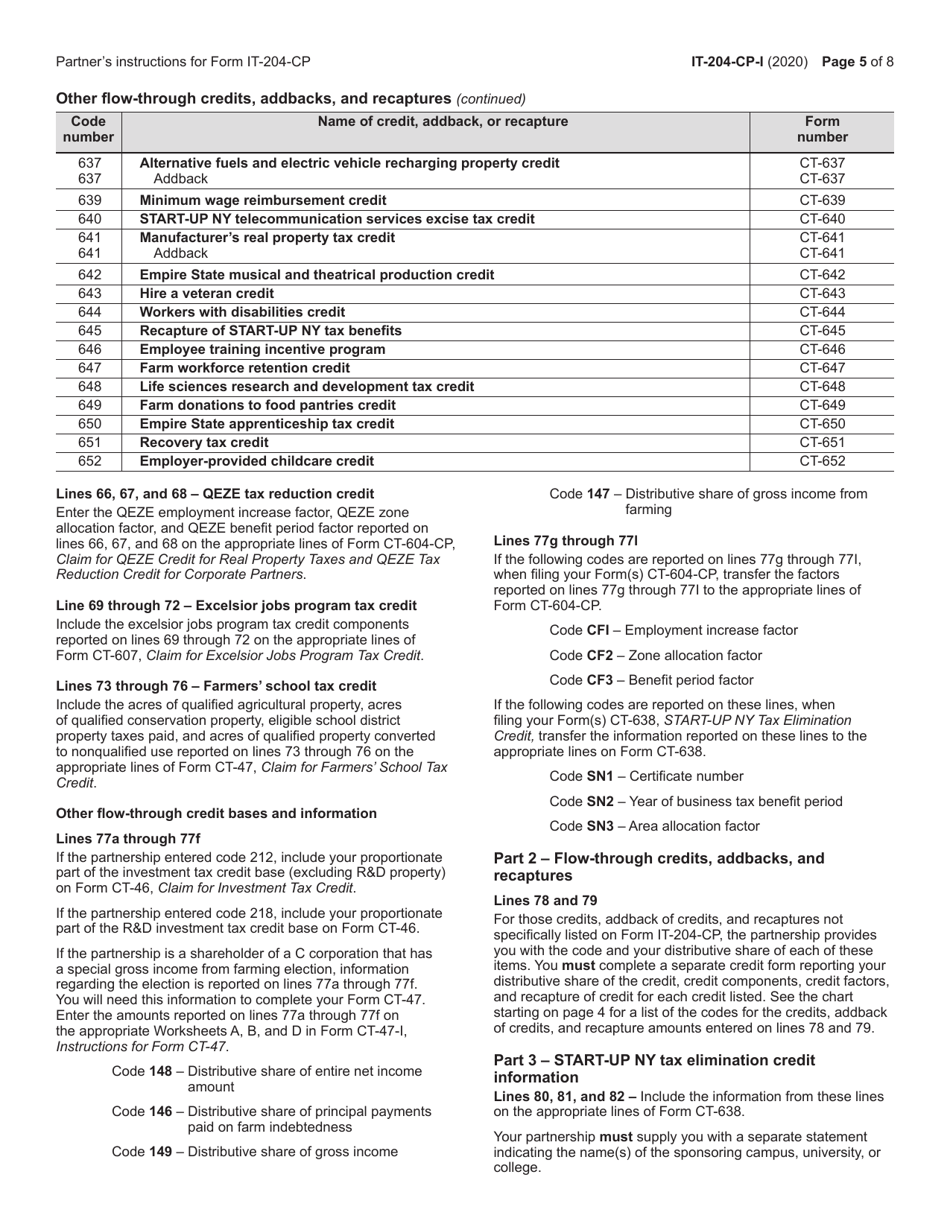 Instructions for Form IT-204-CP New York Corporate Partners Schedule K-1 - New York, Page 5